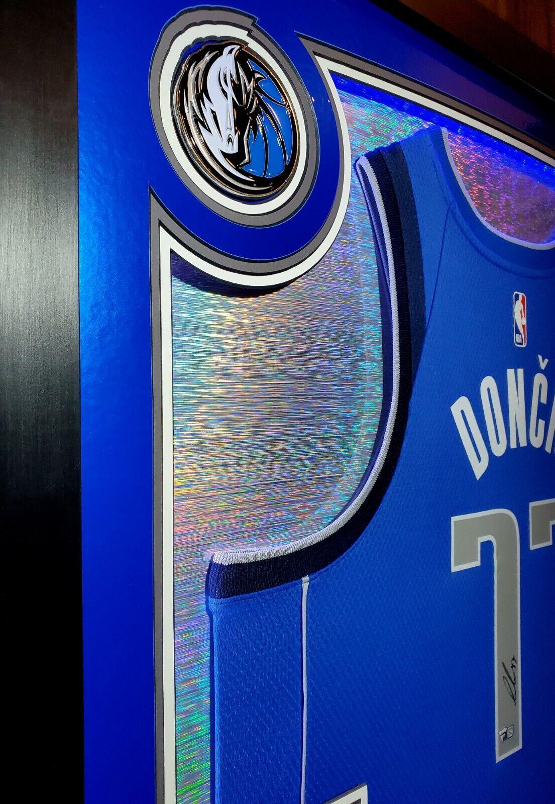 Luka Doncic Signed 33x42 Custom Framed Jersey Display (Fanatics) at PristineAuction.com Luka Doncic Signed 33x42 Custom Framed Jersey Display (Fanatics) at PristineAuction.com