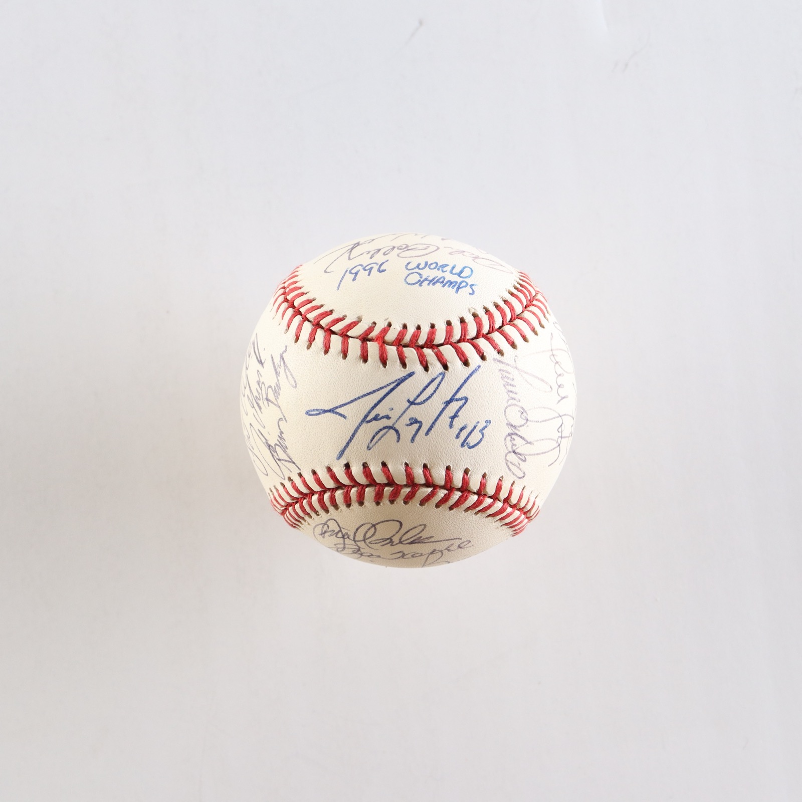 1996 Yankees OAL Baseball Signed by (22) with Derek Jeter, Mariano Rivera, Andy Pettitte, Bernie Williams Inscribed "1996 World Champs" with Display Case (PSA) at PristineAuction.com 1996 Yankees OAL Baseball Signed by (22) with Derek Jeter, Mariano Rivera, Andy Pettitte, Bernie Williams Inscribed "1996 World Champs" with Display Case (PSA) at PristineAuction.com