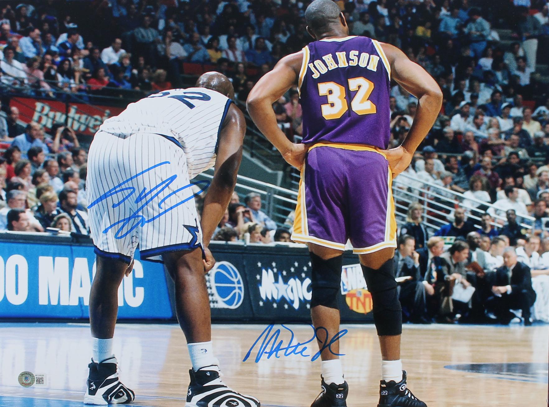 Magic Johnson & Shaquille O'Neal Signed 16x20 Photo (Beckett) at PristineAuction.com Magic Johnson & Shaquille O'Neal Signed 16x20 Photo (Beckett) at PristineAuction.com
