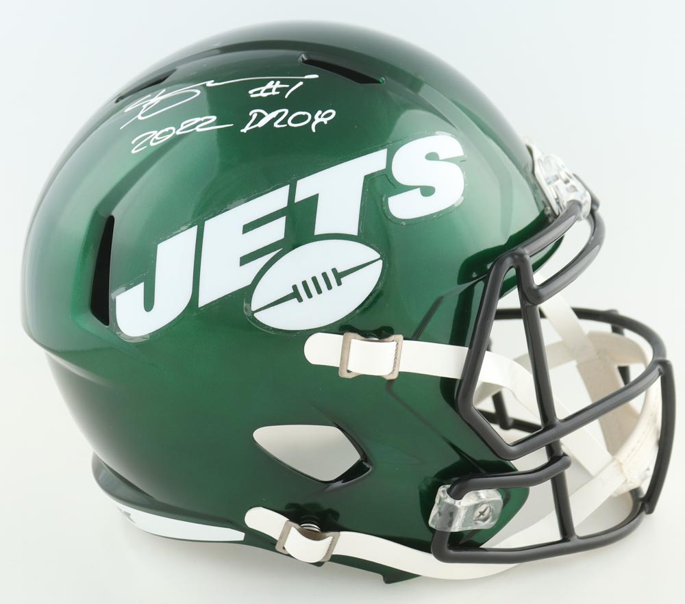 Ahmad "Sauce" Gardner Signed Jets Full-Size Speed Helmet Inscribed "2022 DROY" (Beckett) at PristineAuction.com Ahmad "Sauce" Gardner Signed Jets Full-Size Speed Helmet Inscribed "2022 DROY" (Beckett) at PristineAuction.com