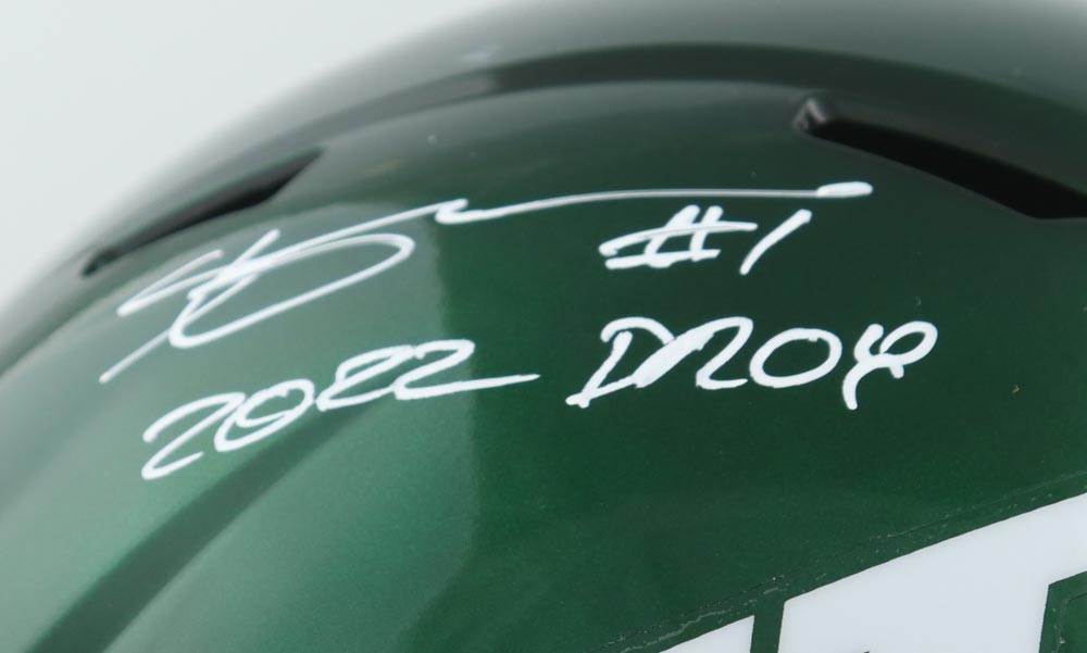 Ahmad "Sauce" Gardner Signed Jets Full-Size Speed Helmet Inscribed "2022 DROY" (Beckett) at PristineAuction.com Ahmad "Sauce" Gardner Signed Jets Full-Size Speed Helmet Inscribed "2022 DROY" (Beckett) at PristineAuction.com