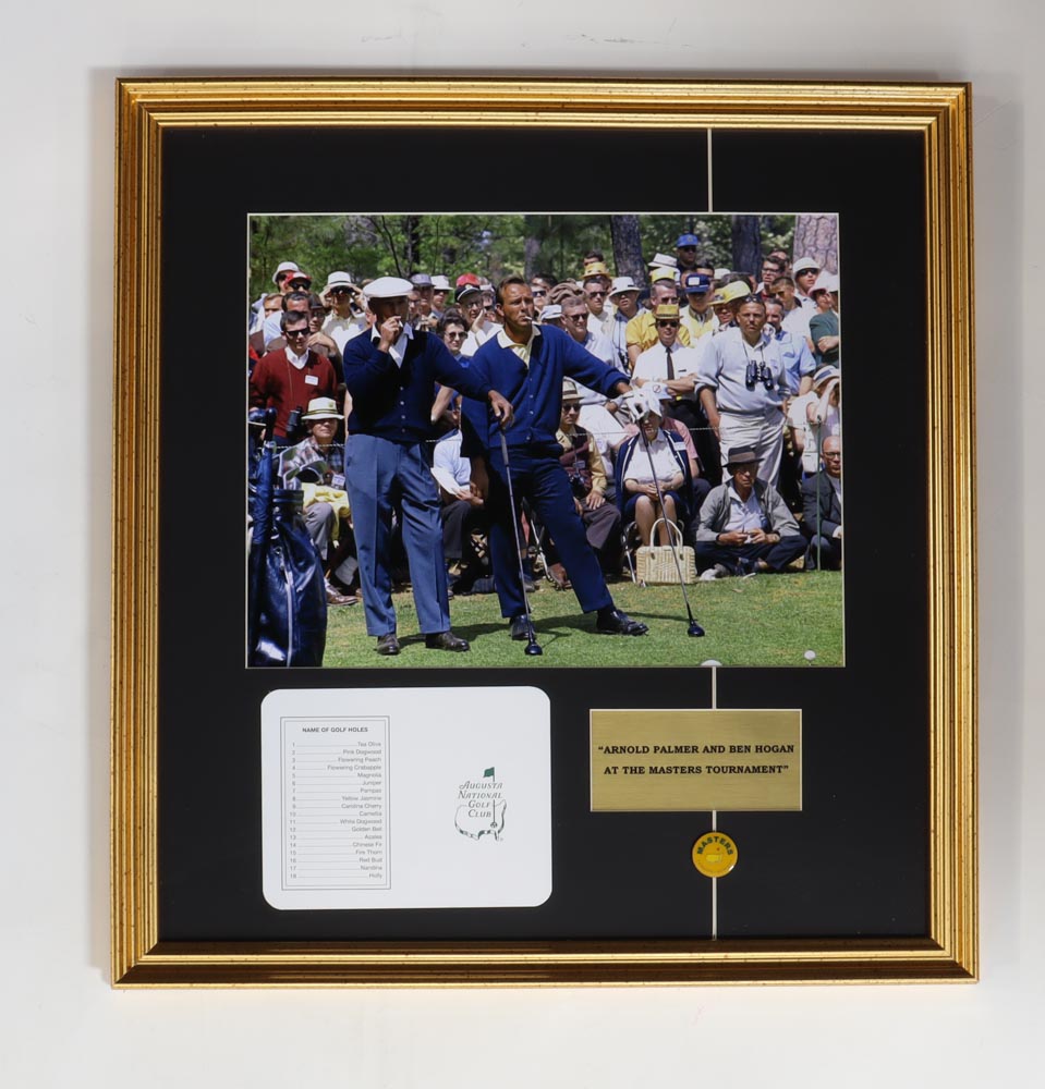 Arnold Palmer & Ben Hogan Custom Framed Print Display with Masters Pin & Scorecard at PristineAuction.com Arnold Palmer & Ben Hogan Custom Framed Print Display with Masters Pin & Scorecard at PristineAuction.com