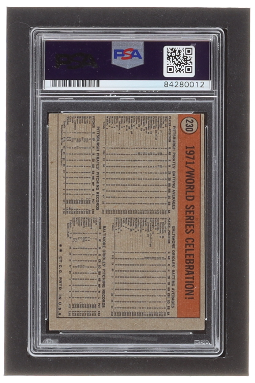 Bob Moose Signed 1972 Topps #230 World Series Summary / Pirates Celebrate (PSA) at PristineAuction.com Bob Moose Signed 1972 Topps #230 World Series Summary / Pirates Celebrate (PSA) at PristineAuction.com