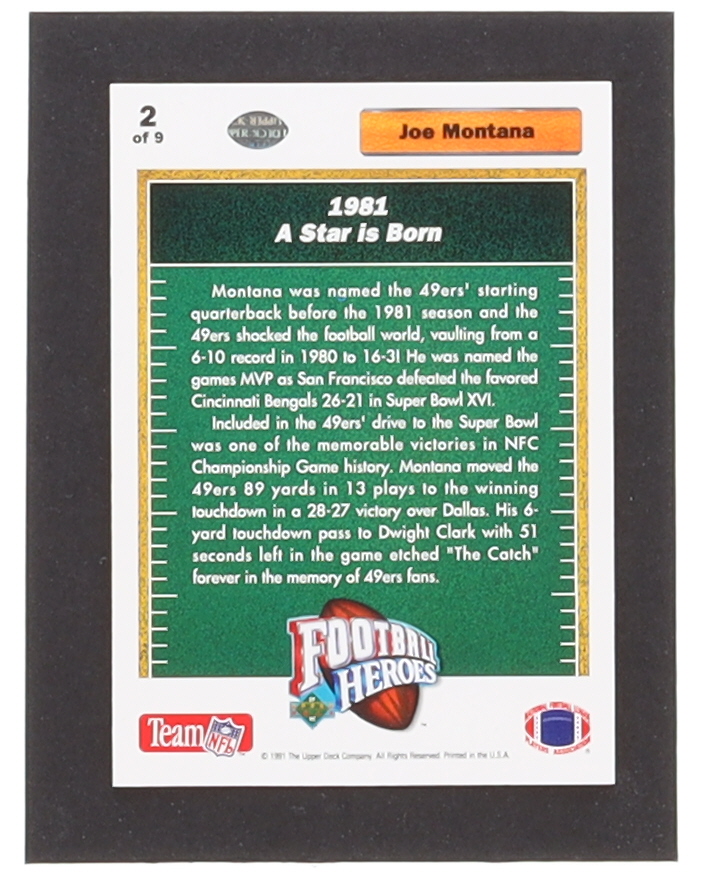 Joe Montana 1991 Upper Deck Football Heroes Complete Set of (9) Cards at PristineAuction.com Joe Montana 1991 Upper Deck Football Heroes Complete Set of (9) Cards at PristineAuction.com