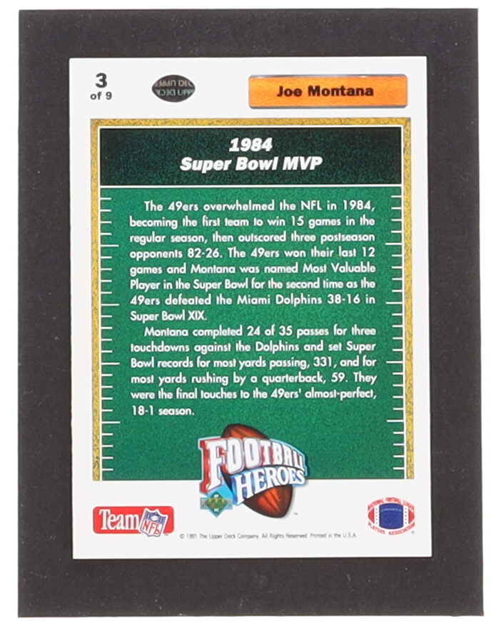 Joe Montana 1991 Upper Deck Football Heroes Complete Set of (9) Cards at PristineAuction.com Joe Montana 1991 Upper Deck Football Heroes Complete Set of (9) Cards at PristineAuction.com