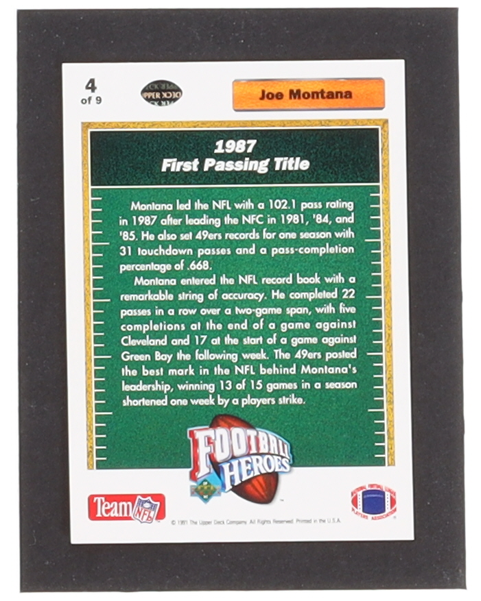 Joe Montana 1991 Upper Deck Football Heroes Complete Set of (9) Cards at PristineAuction.com Joe Montana 1991 Upper Deck Football Heroes Complete Set of (9) Cards at PristineAuction.com