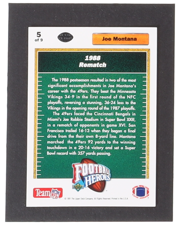 Joe Montana 1991 Upper Deck Football Heroes Complete Set of (9) Cards at PristineAuction.com Joe Montana 1991 Upper Deck Football Heroes Complete Set of (9) Cards at PristineAuction.com