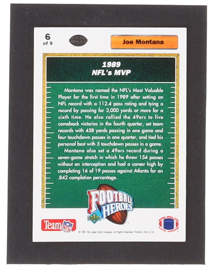 Joe Montana 1991 Upper Deck Football Heroes Complete Set of (9) Cards at PristineAuction.com Joe Montana 1991 Upper Deck Football Heroes Complete Set of (9) Cards at PristineAuction.com