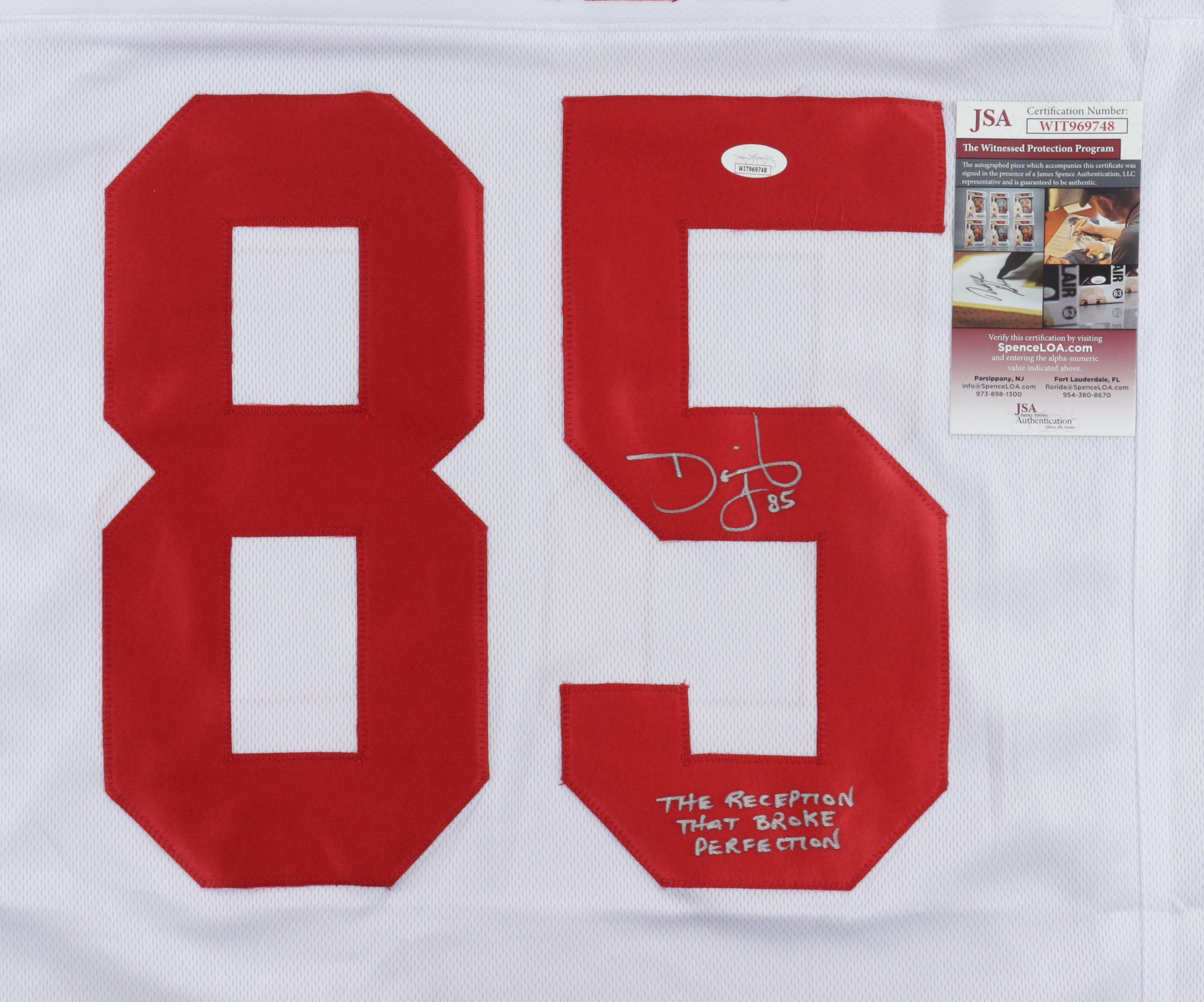 David Tyree Signed Jersey Inscribed "The Reception That Broke Perfection" (JSA) at PristineAuction.com David Tyree Signed Jersey Inscribed "The Reception That Broke Perfection" (JSA) at PristineAuction.com