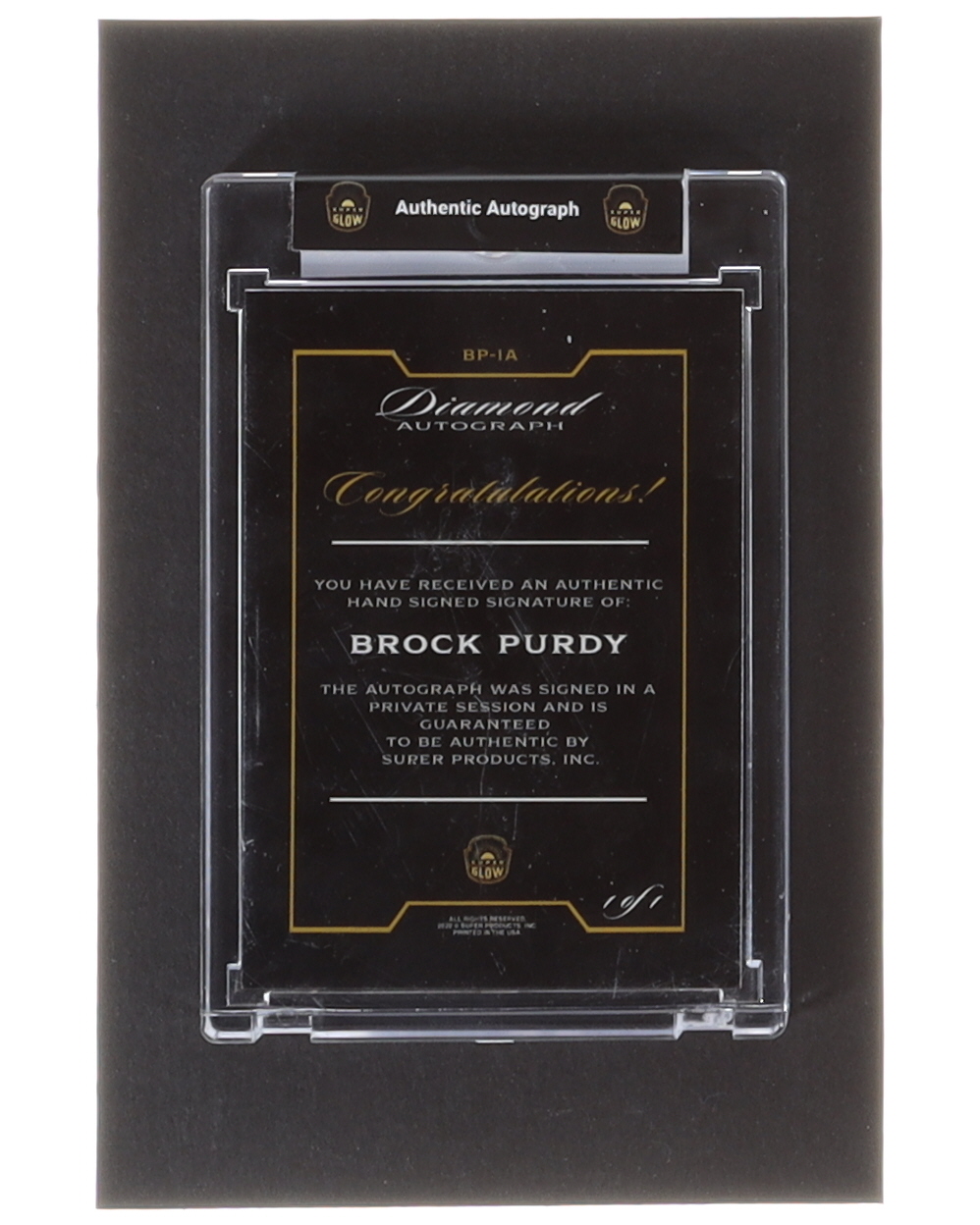 Brock Purdy 2022 Super Glow Diamond Autographs Purple #BP1A RC #1/1 at PristineAuction.com Brock Purdy 2022 Super Glow Diamond Autographs Purple #BP1A RC #1/1 at PristineAuction.com
