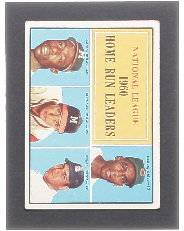 Ernie Banks / Hank Aaron / Ed Mathews / Ken Boyer 1961 Topps #43 NL Home Run Leaders at PristineAuction.com Ernie Banks / Hank Aaron / Ed Mathews / Ken Boyer 1961 Topps #43 NL Home Run Leaders at PristineAuction.com