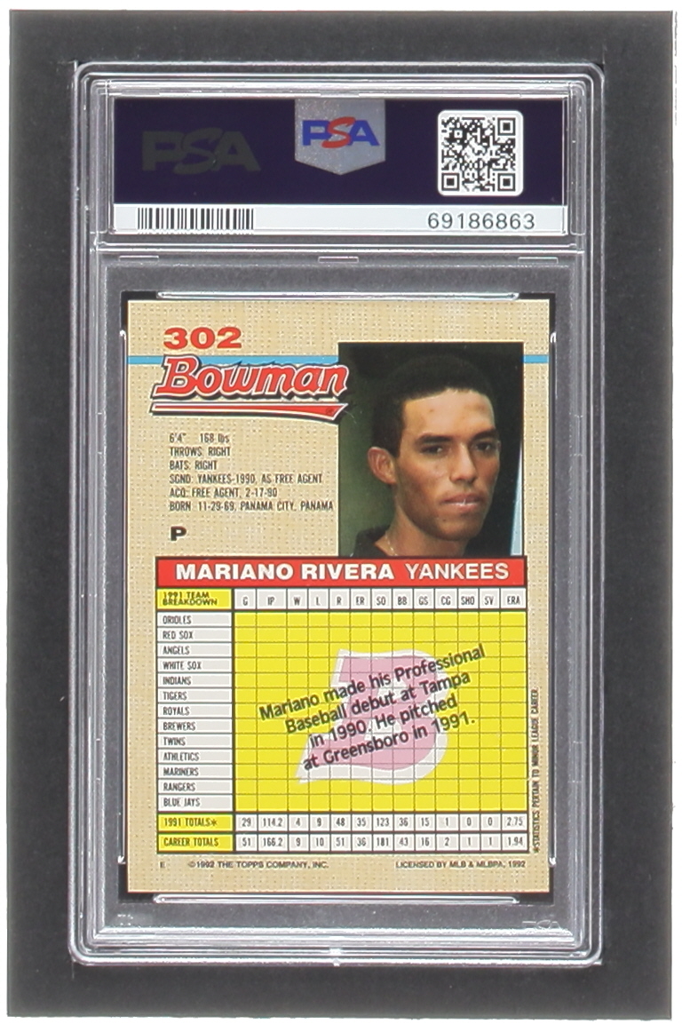 Mariano Rivera Signed 1992 Bowman #302 RC (PSA 8 | Autograph Graded PSA 10) at PristineAuction.com Mariano Rivera Signed 1992 Bowman #302 RC (PSA 8 | Autograph Graded PSA 10) at PristineAuction.com