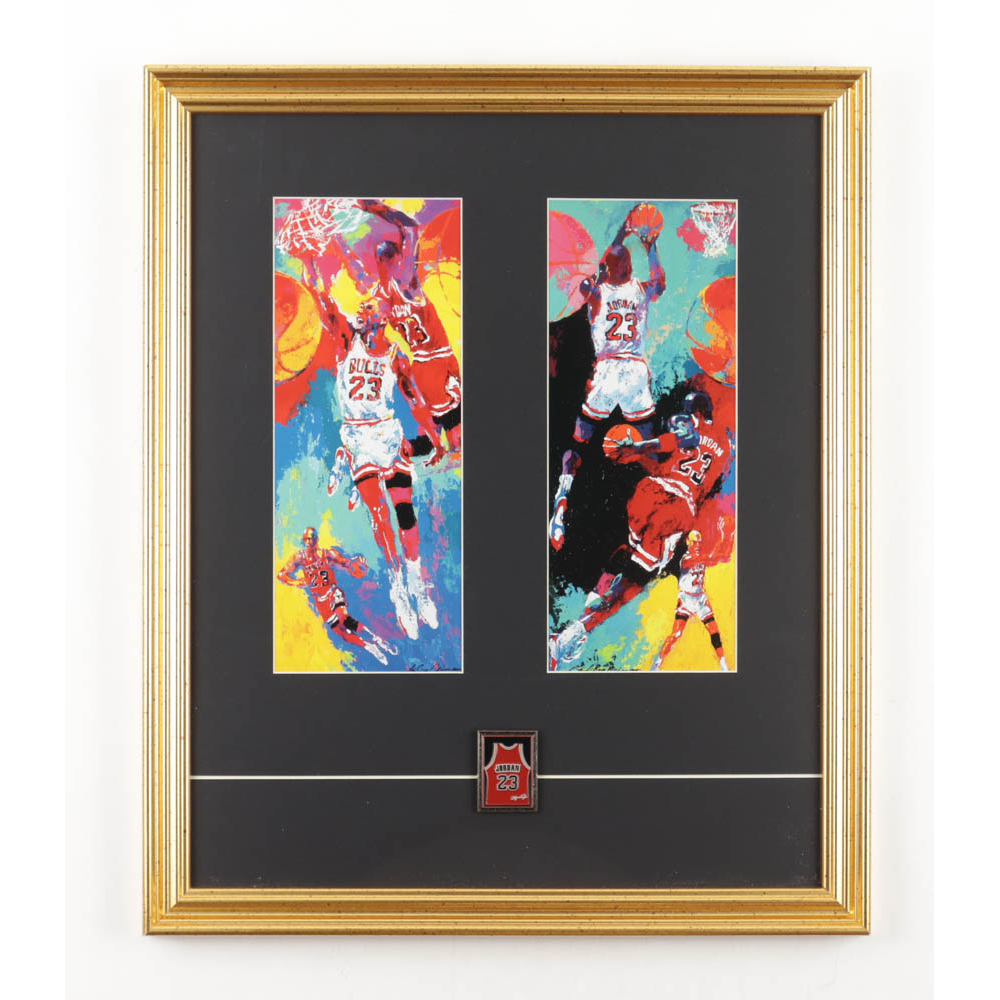 LeRoy Neiman "Michael Jordan" Custom Framed (2) Print Set with a Michael Jordan Pin at PristineAuction.com