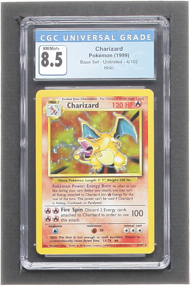 Charizard Pokemon 1999 Base Unlimited #4 Holo (CGC 8.5) at PristineAuction.com Charizard Pokemon 1999 Base Unlimited #4 Holo (CGC 8.5) at PristineAuction.com