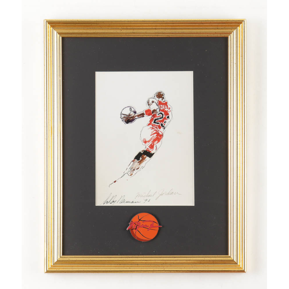 LeRoy Neiman "Michael Jordan" Custom Framed Print Display With Pin at PristineAuction.com