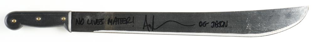 Ari Lehman Signed "Friday the 13th" Genuine 22" Steel Machete Inscribed "No Lives Matter!" & "OG Jason" (PA) at PristineAuction.com Ari Lehman Signed "Friday the 13th" Genuine 22" Steel Machete Inscribed "No Lives Matter!" & "OG Jason" (PA) at PristineAuction.com