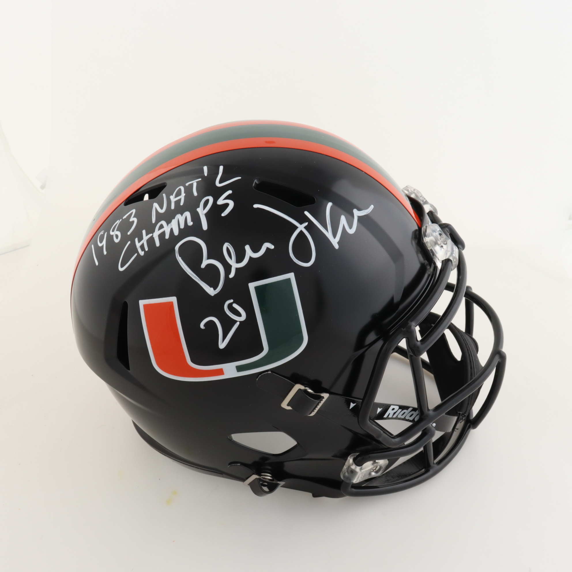 Bernie Kosar Signed Miami Hurricanes Full-Size Speed Helmet Inscribed "1983 Nat'l Champs" (Beckett) at PristineAuction.com Bernie Kosar Signed Miami Hurricanes Full-Size Speed Helmet Inscribed "1983 Nat'l Champs" (Beckett) at PristineAuction.com
