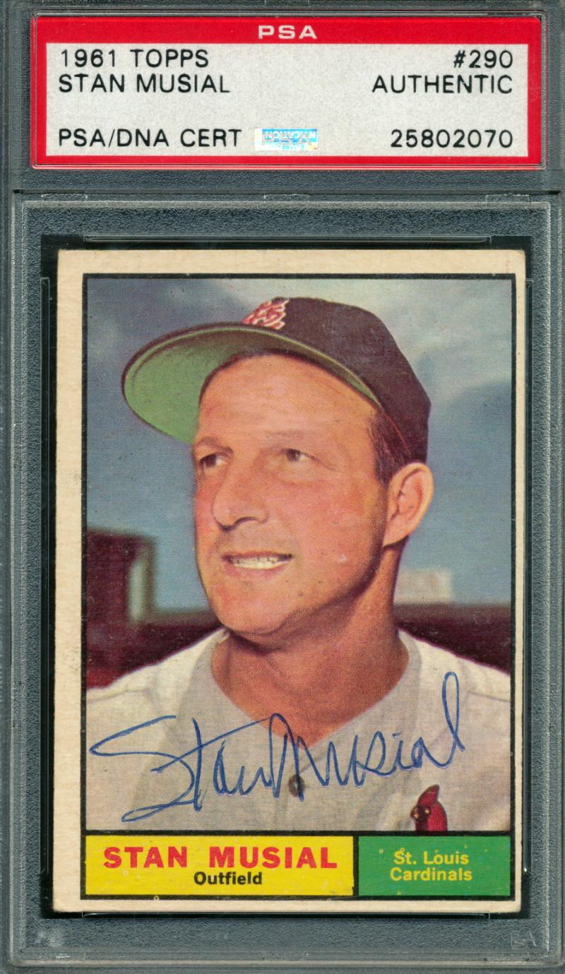 Stan Musial Signed 1961 Topps #290 (PSA) at PristineAuction.com Stan Musial Signed 1961 Topps #290 (PSA) at PristineAuction.com