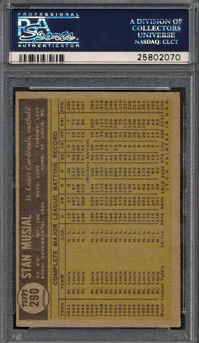 Stan Musial Signed 1961 Topps #290 (PSA) at PristineAuction.com Stan Musial Signed 1961 Topps #290 (PSA) at PristineAuction.com