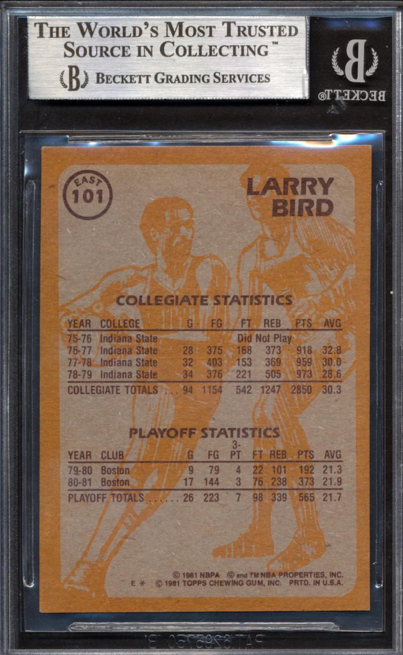 Larry Bird Signed 1981-82 Topps #E101 SA (BGS) at PristineAuction.com Larry Bird Signed 1981-82 Topps #E101 SA (BGS) at PristineAuction.com