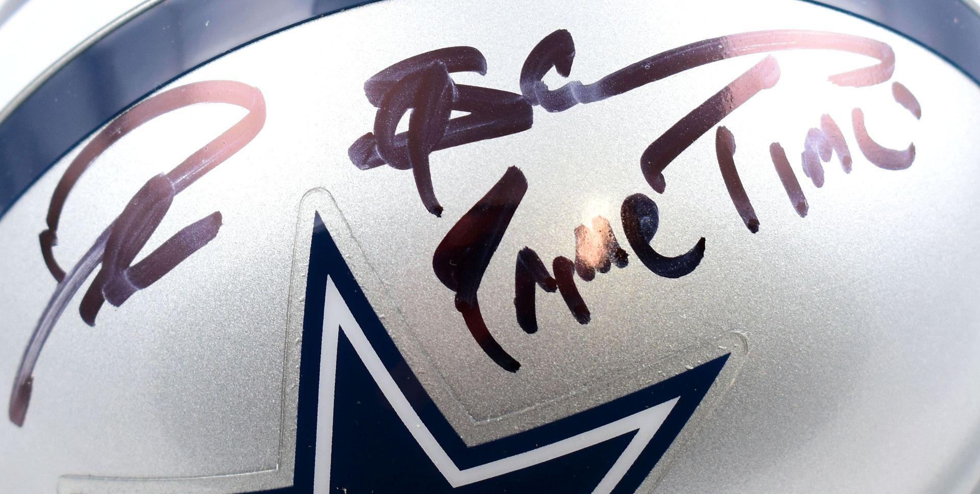 Deion Sanders Signed Cowboys Mini Helmet Inscribed "Prime Time" (Beckett) at PristineAuction.com Deion Sanders Signed Cowboys Mini Helmet Inscribed "Prime Time" (Beckett) at PristineAuction.com