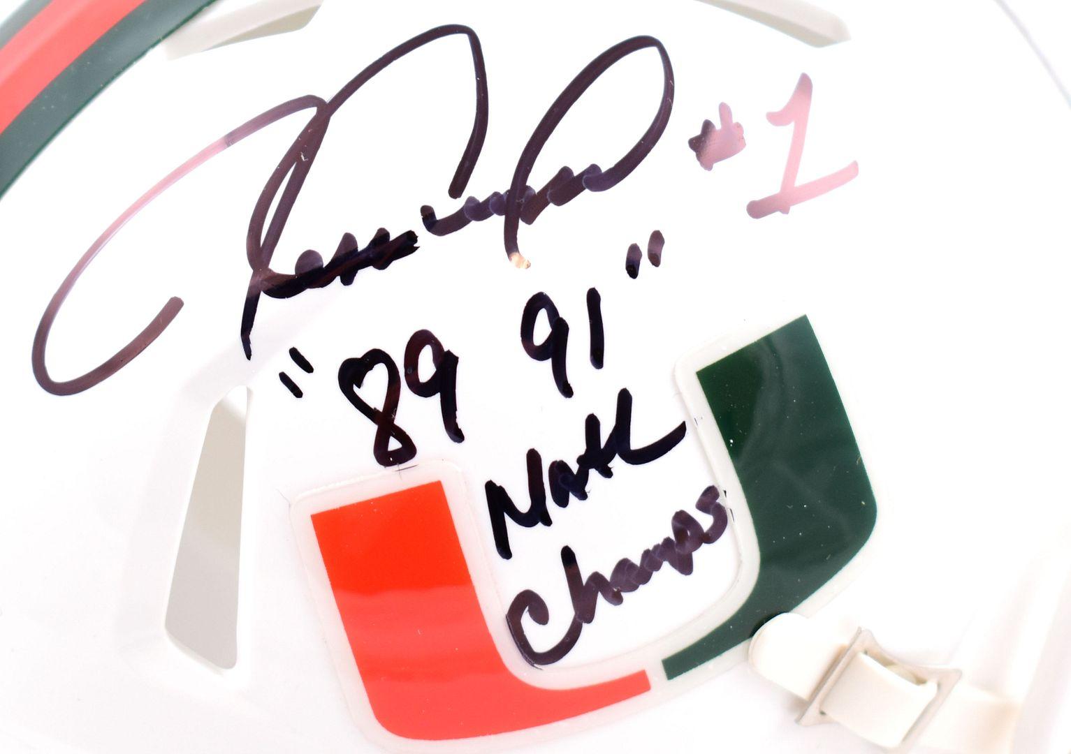 Jessie Armstead Signed Miami Hurricanes Speed Mini Helmet Inscribed "89 91 Natl Champs" (Beckett) at PristineAuction.com Jessie Armstead Signed Miami Hurricanes Speed Mini Helmet Inscribed "89 91 Natl Champs" (Beckett) at PristineAuction.com