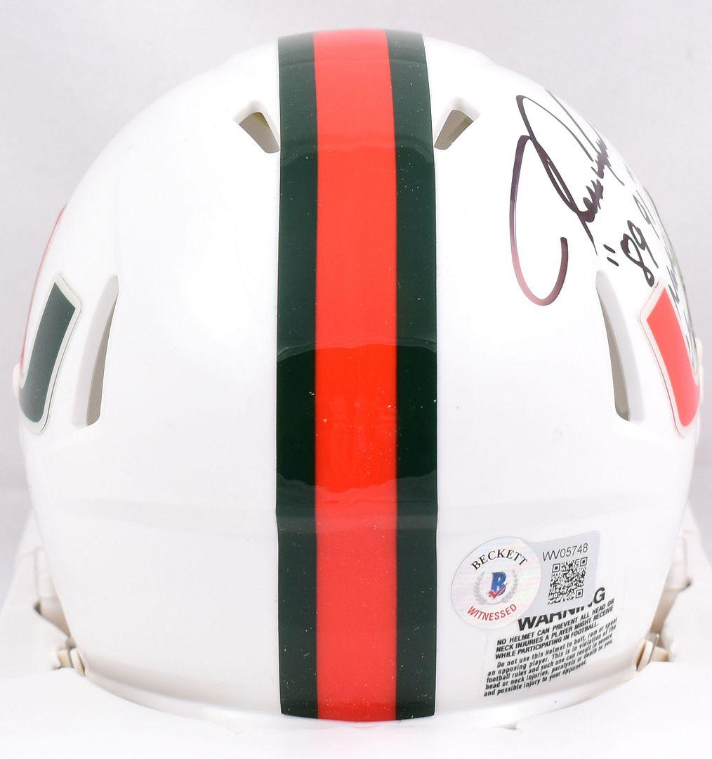 Jessie Armstead Signed Miami Hurricanes Speed Mini Helmet Inscribed "89 91 Natl Champs" (Beckett) at PristineAuction.com Jessie Armstead Signed Miami Hurricanes Speed Mini Helmet Inscribed "89 91 Natl Champs" (Beckett) at PristineAuction.com