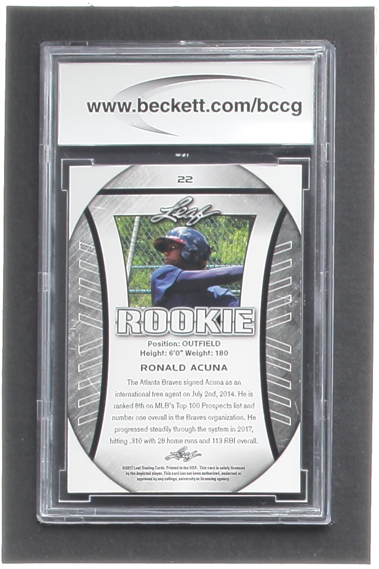 Ronald Acuna Jr. 2017 Leaf Special Release Rookie Exclusive Flag #22 RC (BCCG 10) at PristineAuction.com Ronald Acuna Jr. 2017 Leaf Special Release Rookie Exclusive Flag #22 RC (BCCG 10) at PristineAuction.com