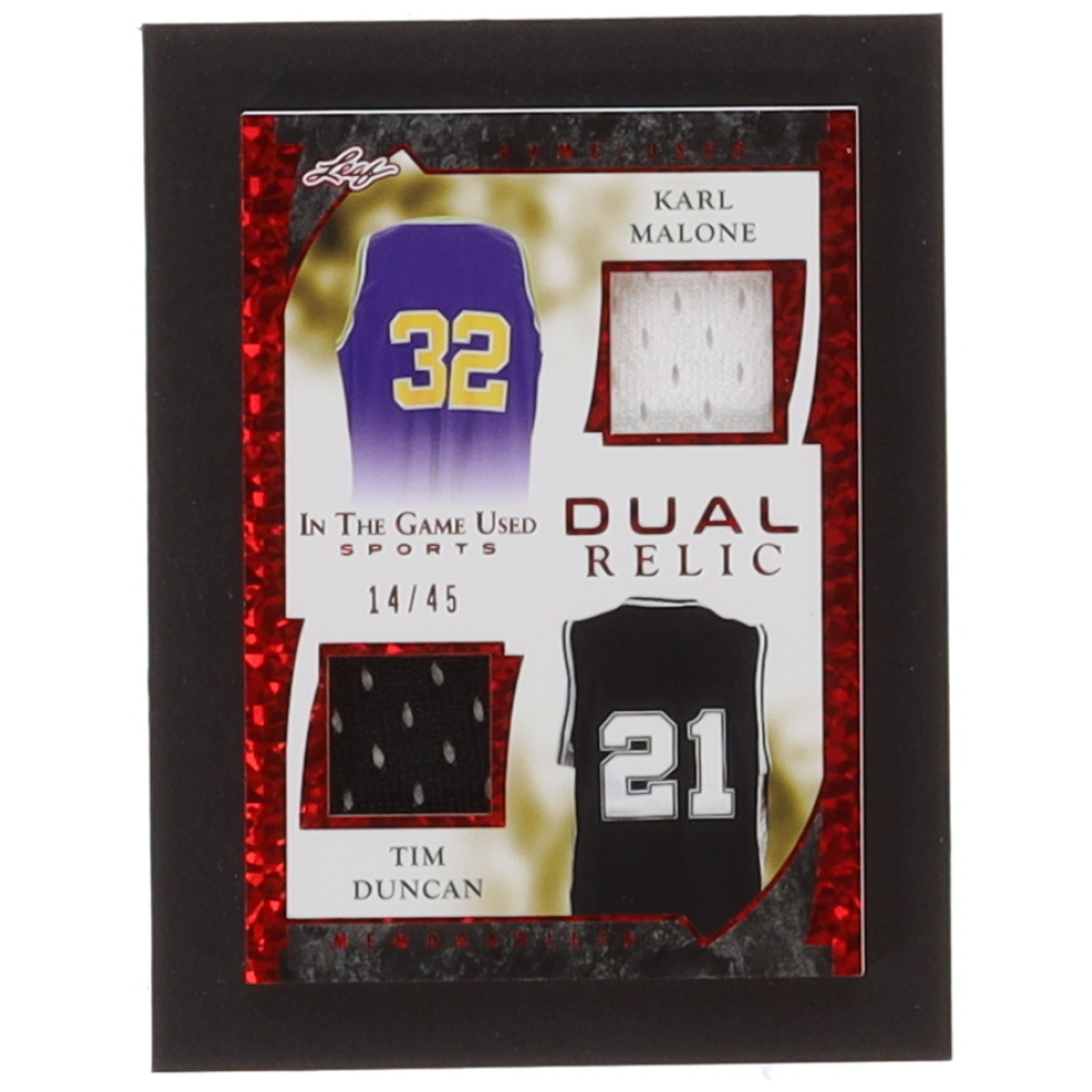Karl Malone / Tim Duncan 2022 Leaf ITG Used Dual Relic Materials Red