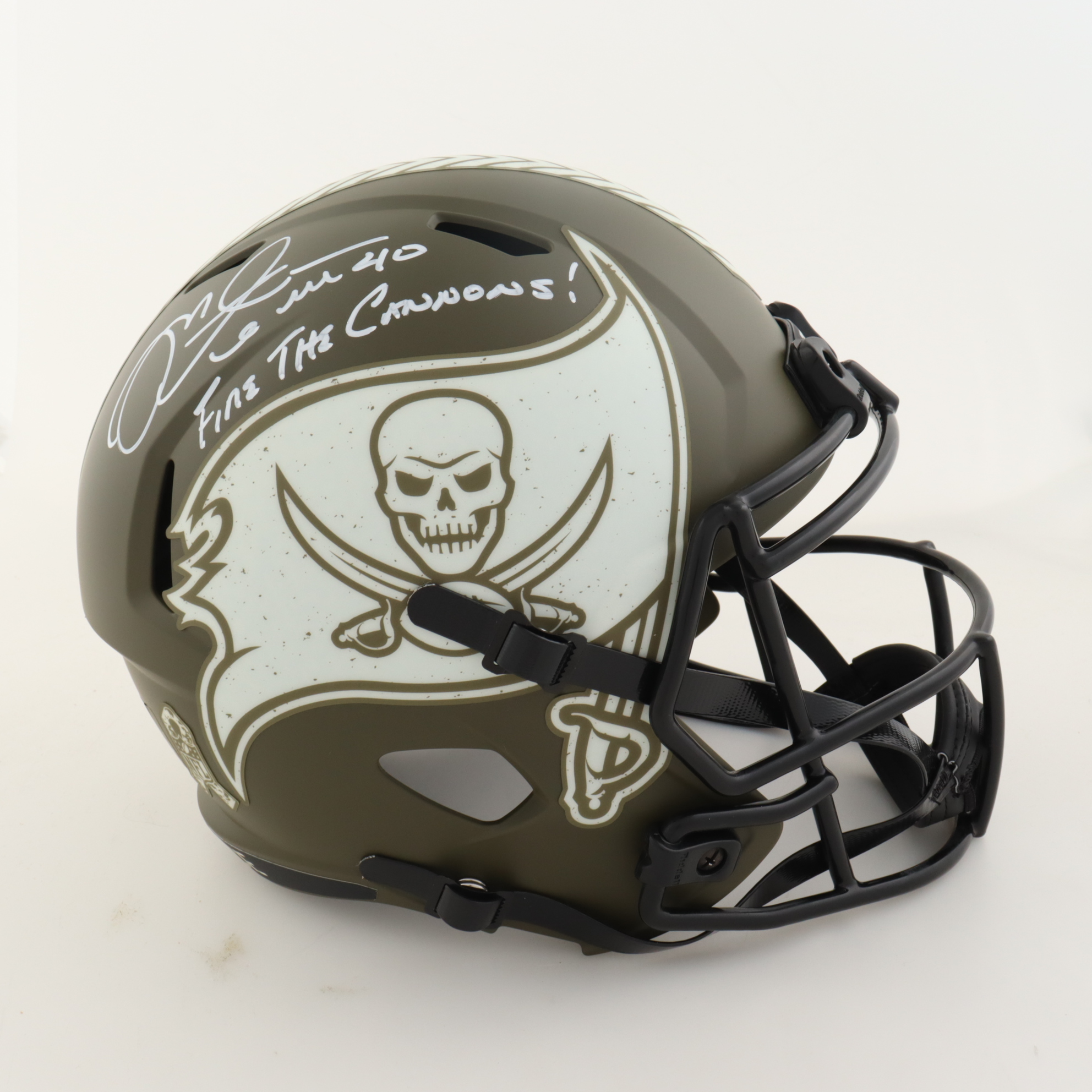 Mike Alstott Signed Buccaneers Speed Full Size Salute to Service Helmet Inscribed "Fire The Cannons!" (Beckett) at PristineAuction.com Mike Alstott Signed Buccaneers Speed Full Size Salute to Service Helmet Inscribed "Fire The Cannons!" (Beckett) at PristineAuction.com