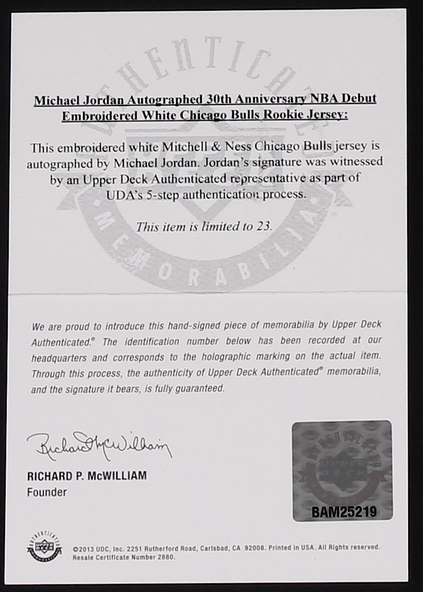 Michael Jordan Signed Limited Edition Authentic Mitchell & Ness 1984-85 "30th Anniversary" Bulls Jersey #12/23 (UDA COA) at PristineAuction.com Michael Jordan Signed Limited Edition Authentic Mitchell & Ness 1984-85 "30th Anniversary" Bulls Jersey #12/23 (UDA COA) at PristineAuction.com