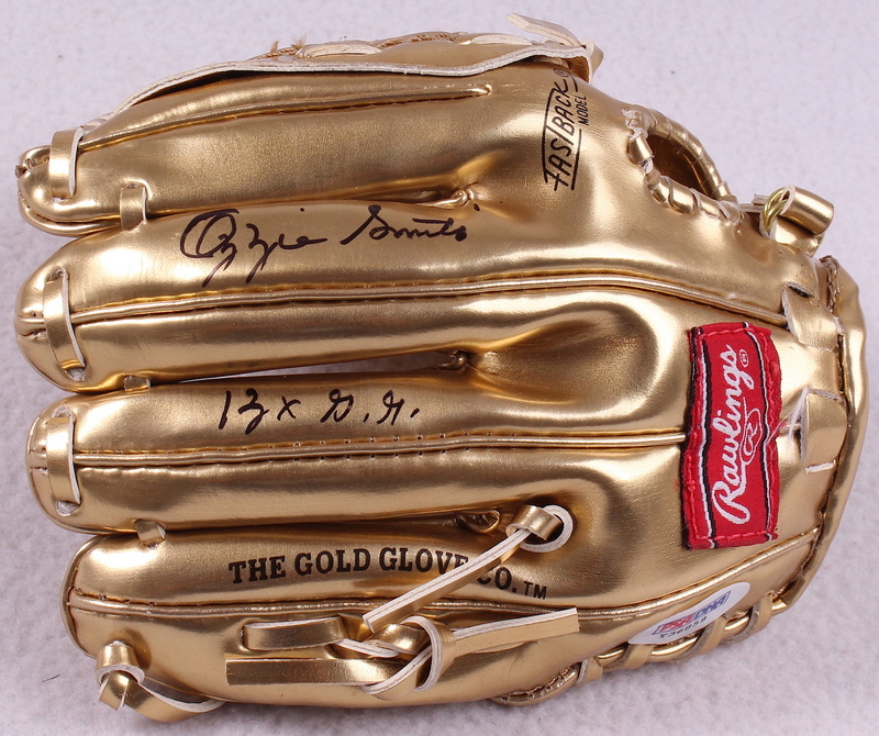 Ozzie Smith Signed Rawlings Gold Glove Mini-Baseball Glove Inscribed "13x G.G." (PSA COA) at PristineAuction.com Ozzie Smith Signed Rawlings Gold Glove Mini-Baseball Glove Inscribed "13x G.G." (PSA COA) at PristineAuction.com