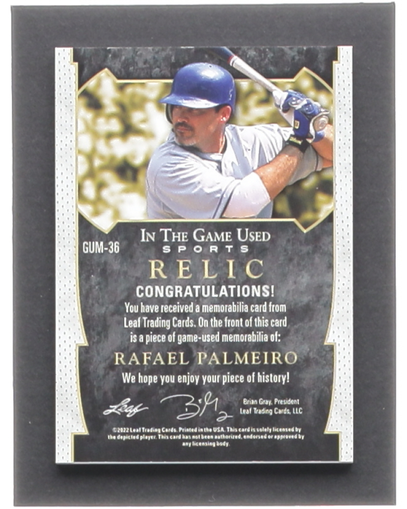 Rafael Palmeiro 2022 Leaf In The Game Used Sports Relic Silver 36 25/