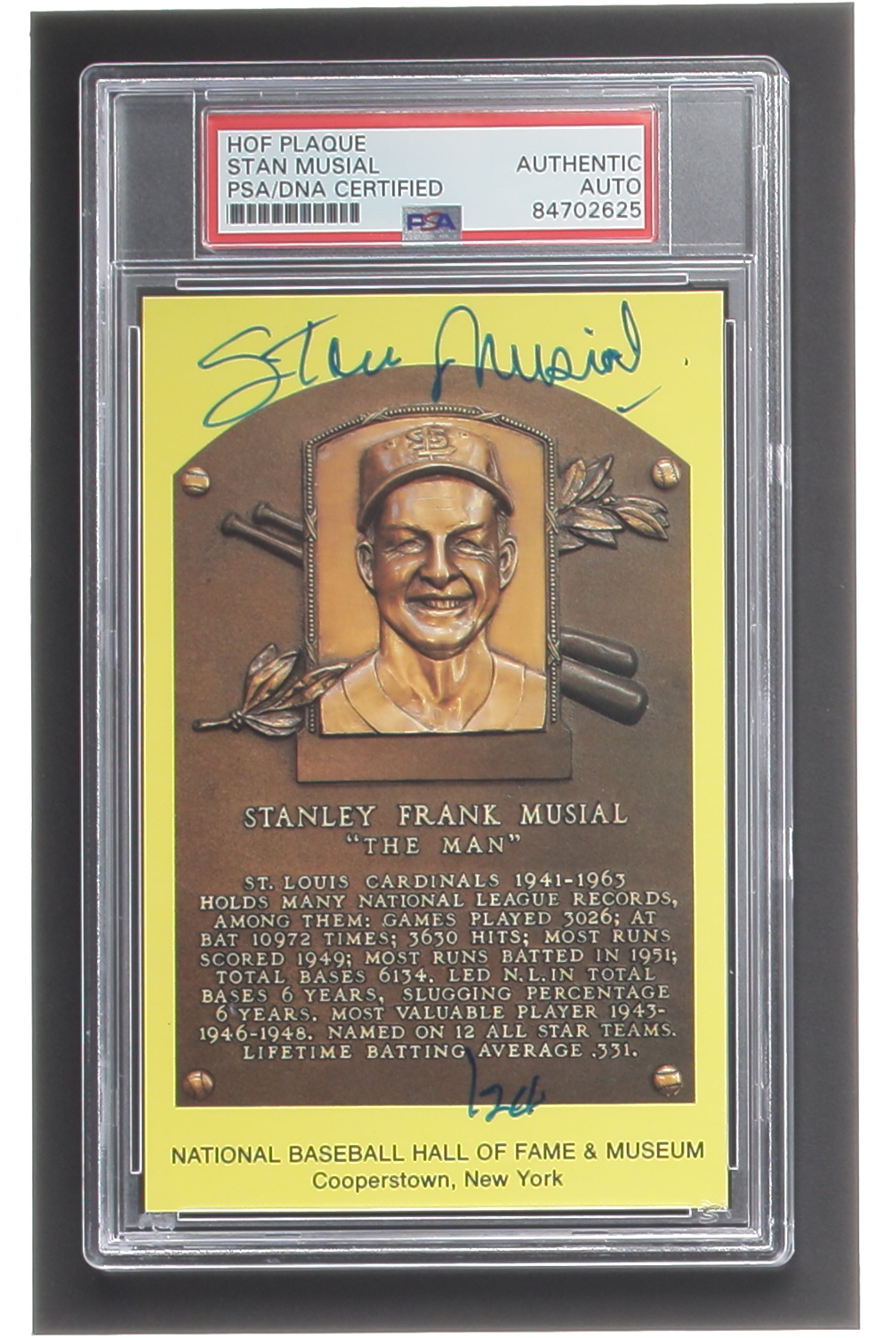 Stan Musial Signed Hall of Fame Plaque Postcard (PSA) at PristineAuction.com Stan Musial Signed Hall of Fame Plaque Postcard (PSA) at PristineAuction.com