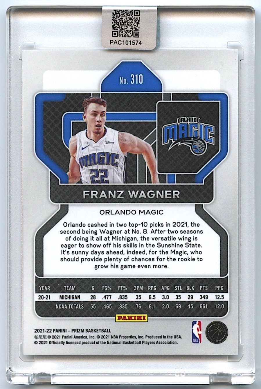 Franz Wagner Signed 2021-22 Panini Prizm #310 RC (PA Encapsulated) at PristineAuction.com Franz Wagner Signed 2021-22 Panini Prizm #310 RC (PA Encapsulated) at PristineAuction.com