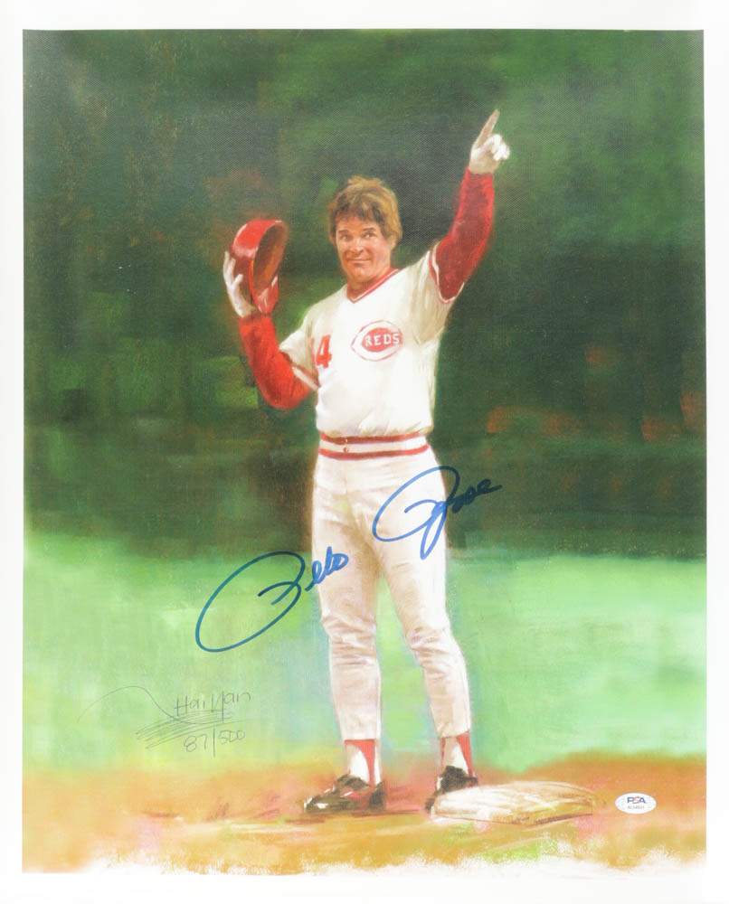 Pete Rose & Wang Haiyan Signed LE Reds Giclee on Canvas (PSA) at PristineAuction.com Pete Rose & Wang Haiyan Signed LE Reds Giclee on Canvas (PSA) at PristineAuction.com