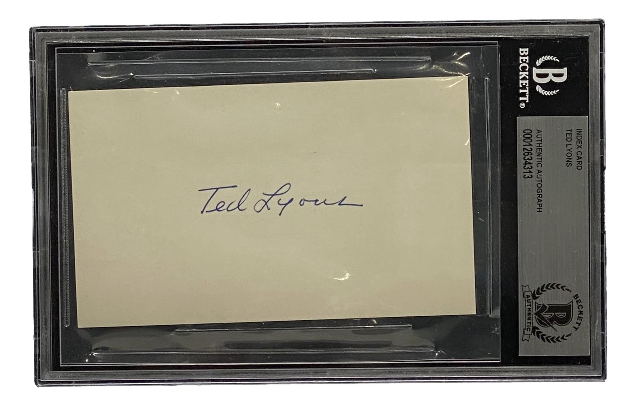 Ted Lyons Signed 3x5 Index Card (BAS Encapsulated) at PristineAuction.com Ted Lyons Signed 3x5 Index Card (BAS Encapsulated) at PristineAuction.com