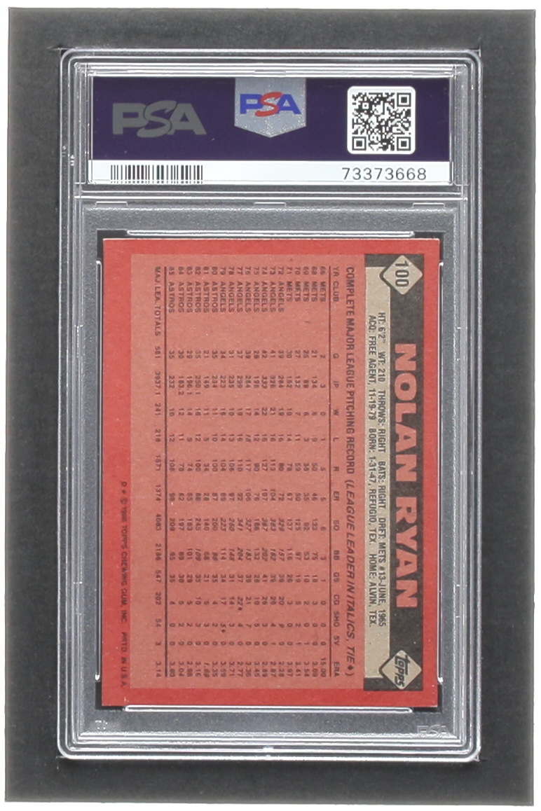 Nolan Ryan 1986 Topps #100 (PSA 8) at PristineAuction.com Nolan Ryan 1986 Topps #100 (PSA 8) at PristineAuction.com