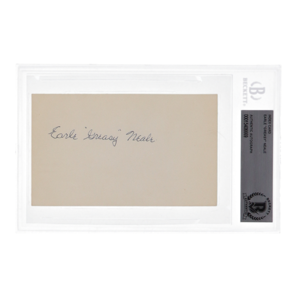 Earle "Greasy" Neale Signed 3x5 Index Card (Beckett) Pristine Auction