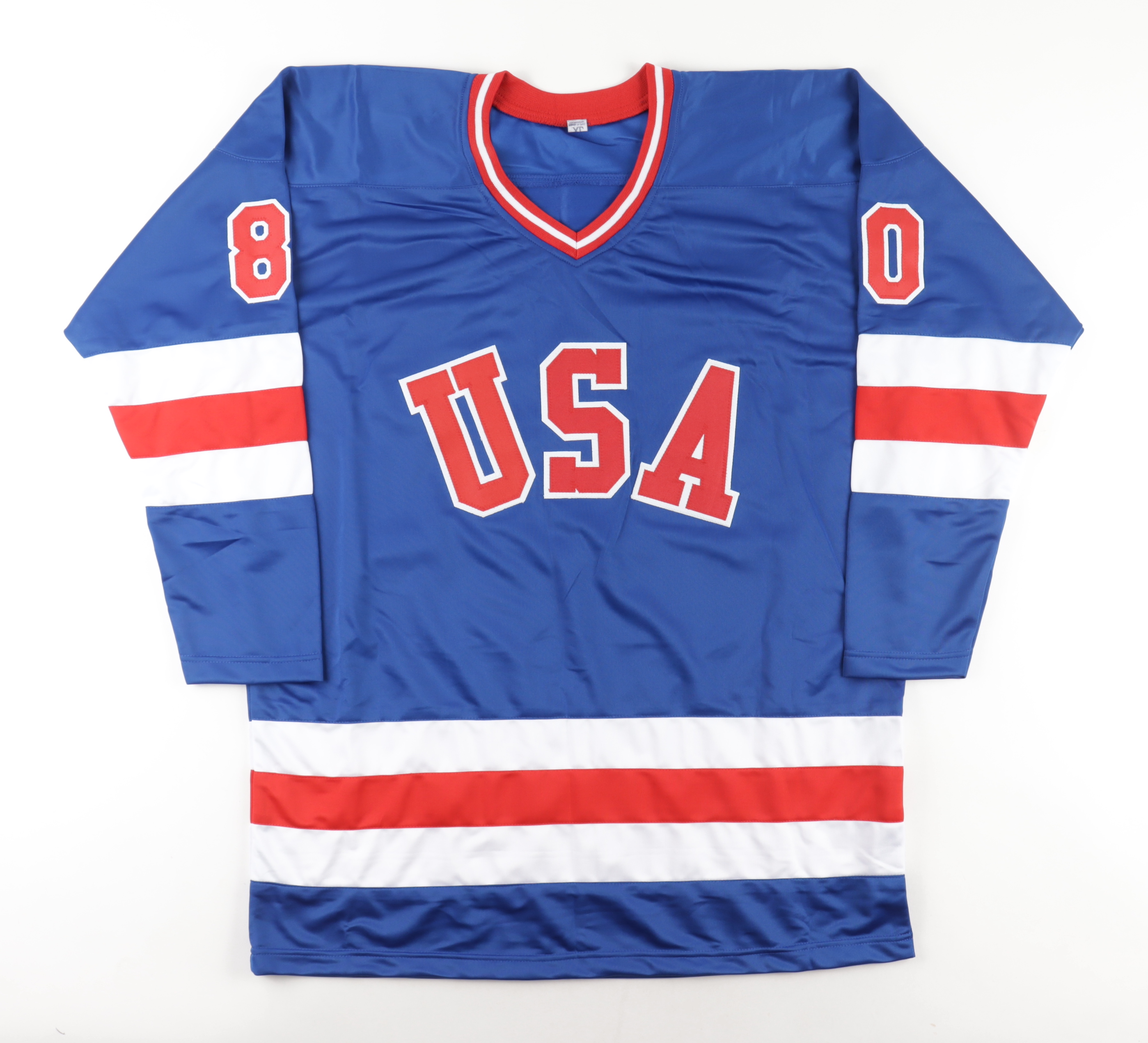 1980 USA Hockey Jersey Team-Signed by (15) with Neal Broten, Rob McClanahan, Mike Eruzione, Ken Morrow, Jack O'Callahan (Beckett) at PristineAuction.com 1980 USA Hockey Jersey Team-Signed by (15) with Neal Broten, Rob McClanahan, Mike Eruzione, Ken Morrow, Jack O'Callahan (Beckett) at PristineAuction.com