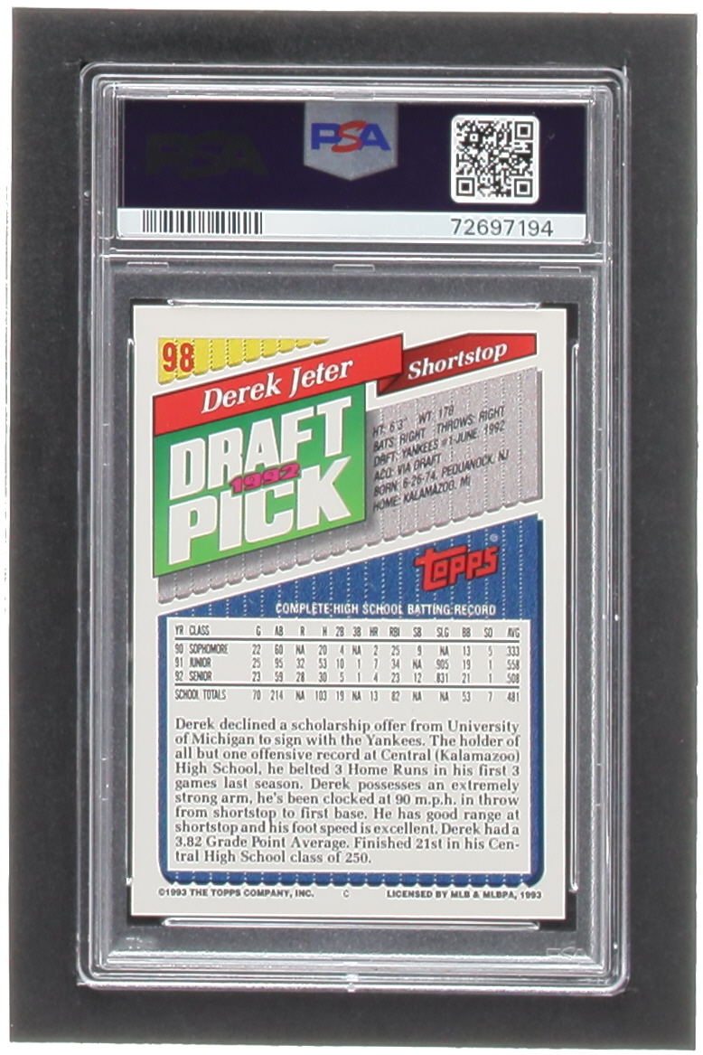 Derek Jeter 1993 Topps Gold #98 RC (PSA 8) at PristineAuction.com Derek Jeter 1993 Topps Gold #98 RC (PSA 8) at PristineAuction.com
