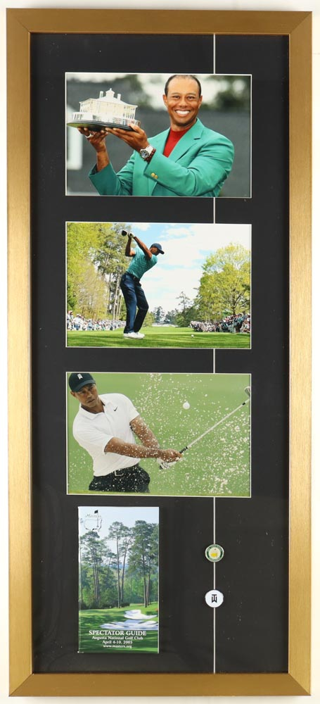 Tiger Woods Custom Framed Photo Display with 2005 Original Masters