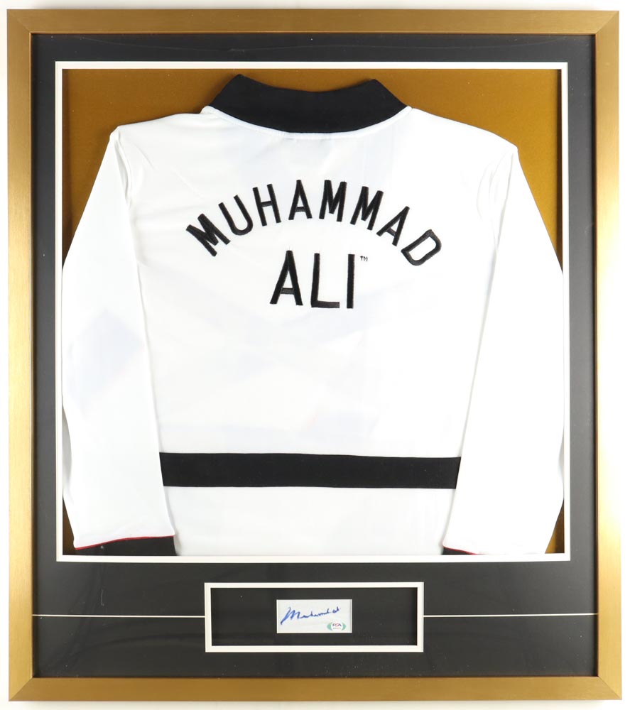 Muhammad Ali Signed Custom Framed Cut Display with Boxing Robe (PSA) at PristineAuction.com Muhammad Ali Signed Custom Framed Cut Display with Boxing Robe (PSA) at PristineAuction.com