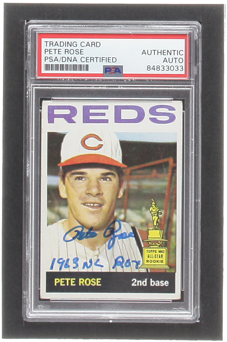 Pete Rose Signed 1964 Topps #125 Inscribed "1963 NL ROY" (PSA) at PristineAuction.com Pete Rose Signed 1964 Topps #125 Inscribed "1963 NL ROY" (PSA) at PristineAuction.com