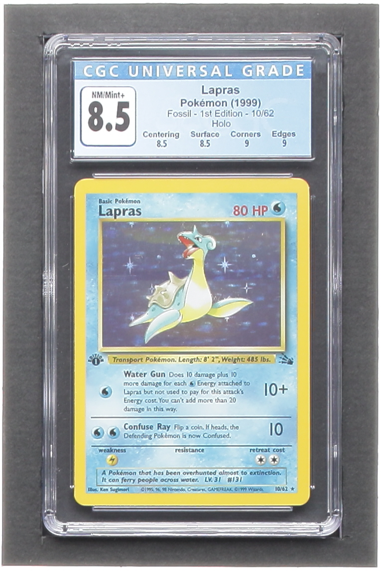 Lapras Pokemon 1999 Fossil #10 Holo (CGC 8.5) at PristineAuction.com Lapras Pokemon 1999 Fossil #10 Holo (CGC 8.5) at PristineAuction.com
