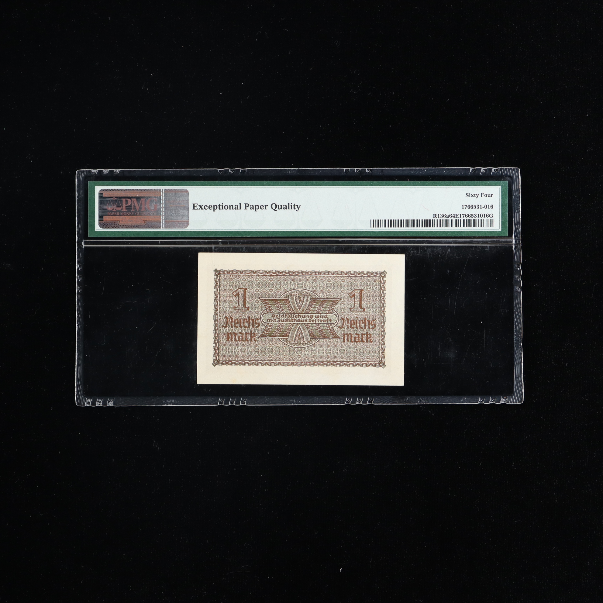 1945 Nazi Germany 1-Reichsmark Currency Note (PMG 64 Choice Uncirculated EPQ) at PristineAuction.com 1945 Nazi Germany 1-Reichsmark Currency Note (PMG 64 Choice Uncirculated EPQ) at PristineAuction.com