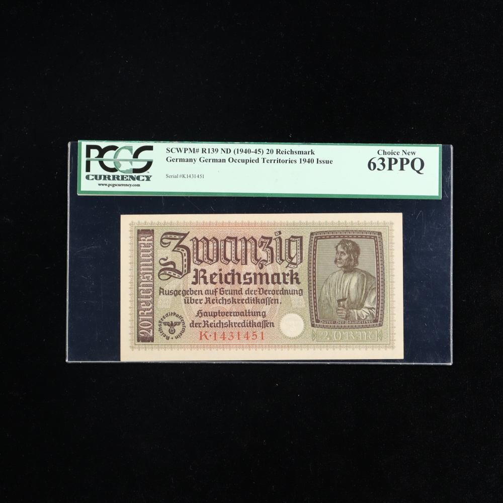 1940 Nazi Germany 20 Twenty Reichsmark Currency Note PCGS 63 