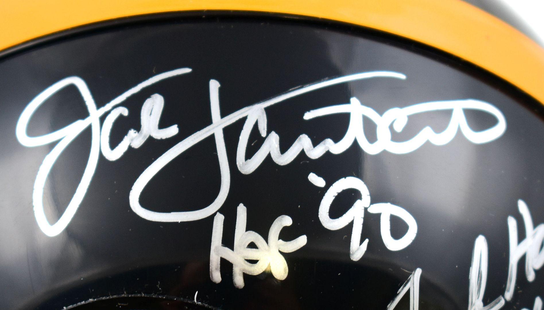 Jack Ham, Andy Russell & Jack Lambert Signed Steelers Speed Mini Helmet Inscribed "7x Pro Bowl," "8x Pro Bowl" & "HOF '90" (Beckett) at PristineAuction.com Jack Ham, Andy Russell & Jack Lambert Signed Steelers Speed Mini Helmet Inscribed "7x Pro Bowl," "8x Pro Bowl" & "HOF '90" (Beckett) at PristineAuction.com