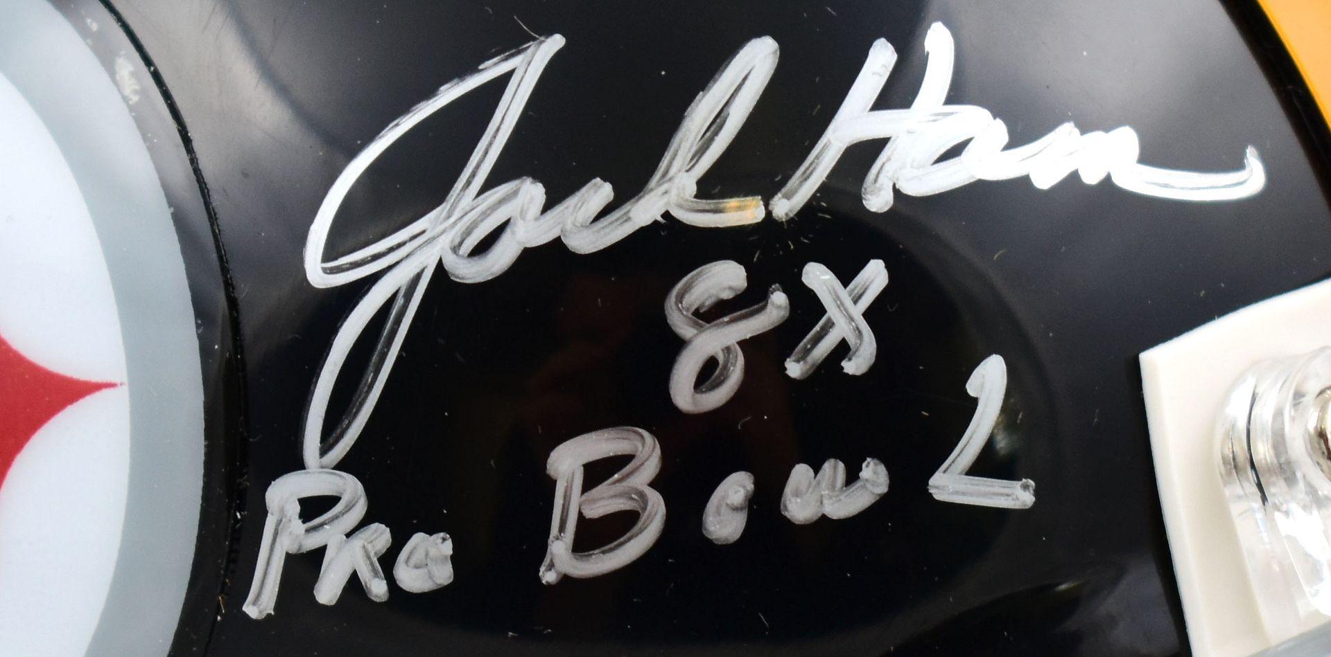 Jack Ham, Andy Russell & Jack Lambert Signed Steelers Speed Mini Helmet Inscribed "7x Pro Bowl," "8x Pro Bowl" & "HOF '90" (Beckett) at PristineAuction.com Jack Ham, Andy Russell & Jack Lambert Signed Steelers Speed Mini Helmet Inscribed "7x Pro Bowl," "8x Pro Bowl" & "HOF '90" (Beckett) at PristineAuction.com