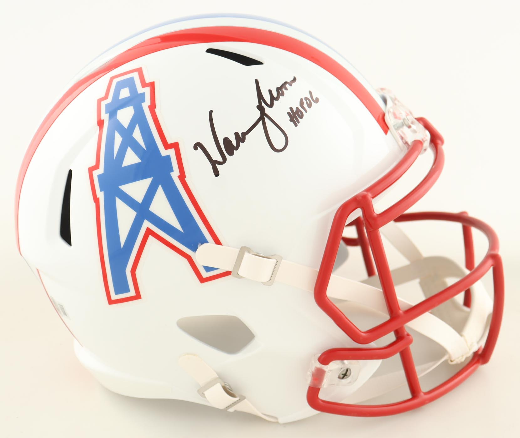 Warren Moon Signed Oilers Full-Size Speed Helmet Inscribed "HOF 06" (Beckett) at PristineAuction.com Warren Moon Signed Oilers Full-Size Speed Helmet Inscribed "HOF 06" (Beckett) at PristineAuction.com